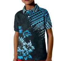Hawaii Summer Kid Polo Shirt Mix Polynesian Black-Blue LT6 Kid Blue - Polynesian Pride