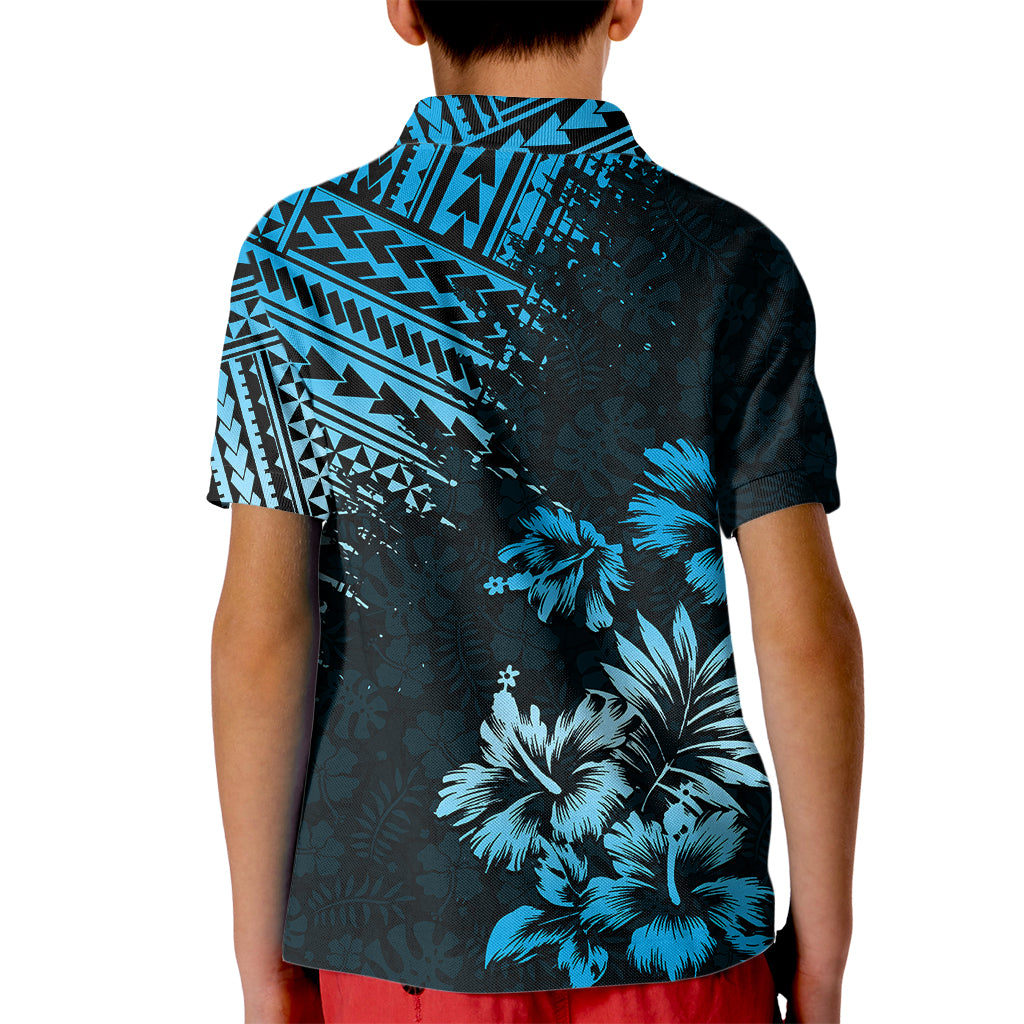 Hawaii Summer Kid Polo Shirt Mix Polynesian Black-Blue LT6 - Polynesian Pride