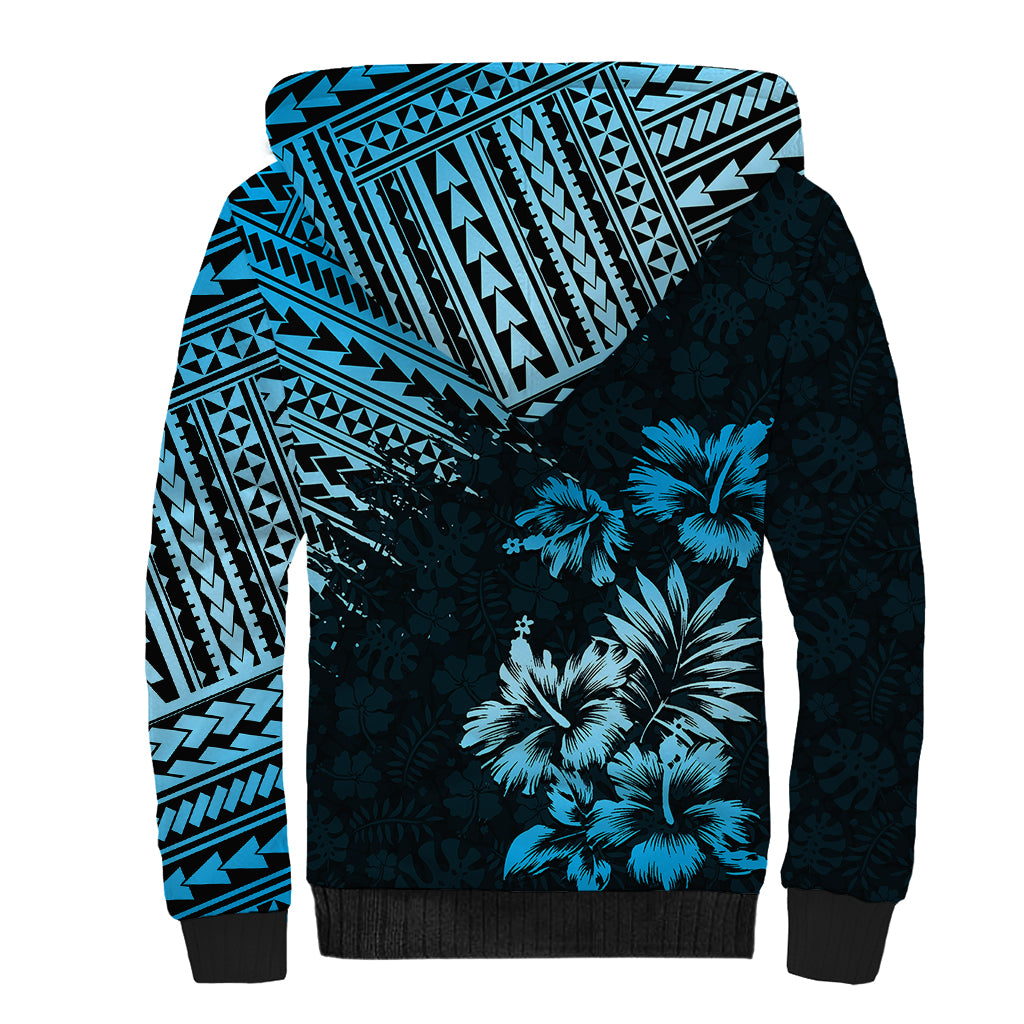 Hawaii Summer Sherpa Hoodie Mix Polynesian Black-Blue LT6 - Polynesian Pride