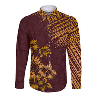 Hawaii Summer Long Sleeve Button Shirt Mix Polynesian Brown LT6 Unisex Brown - Polynesian Pride