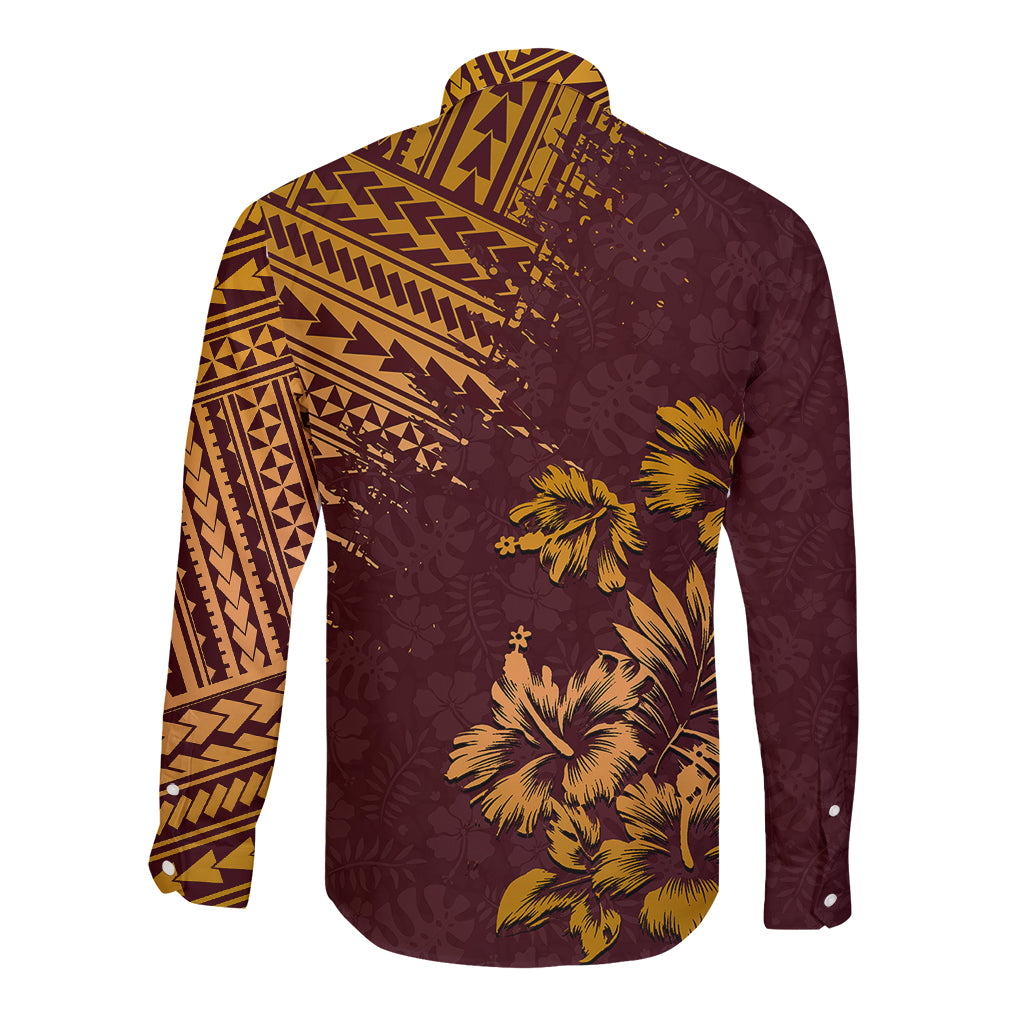 Hawaii Summer Long Sleeve Button Shirt Mix Polynesian Brown LT6 - Polynesian Pride