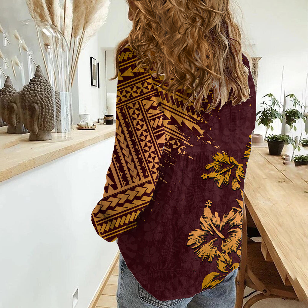 Hawaii Summer Women Casual Shirt Mix Polynesian Brown LT6