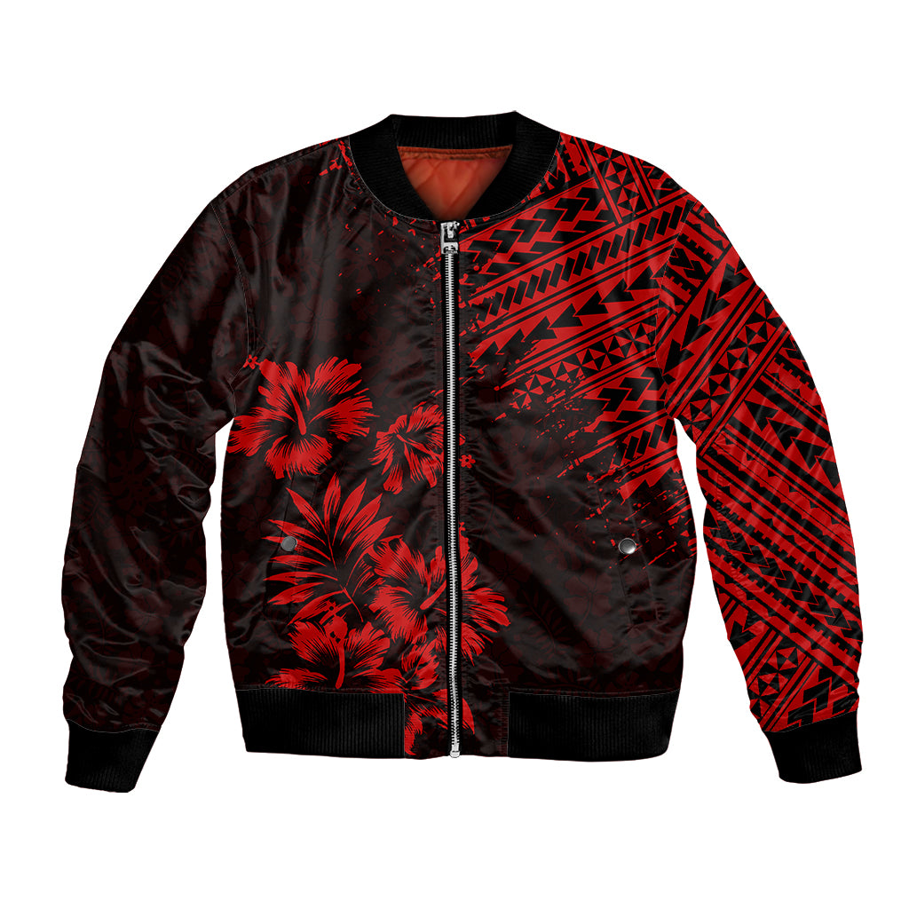 Hawaii Summer Bomber Jacket Mix Polynesian Black-Red LT6 Unisex Red - Polynesian Pride