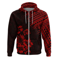 Hawaii Summer Hoodie Mix Polynesian Black Red LT6 Zip Hoodie Red - Polynesian Pride