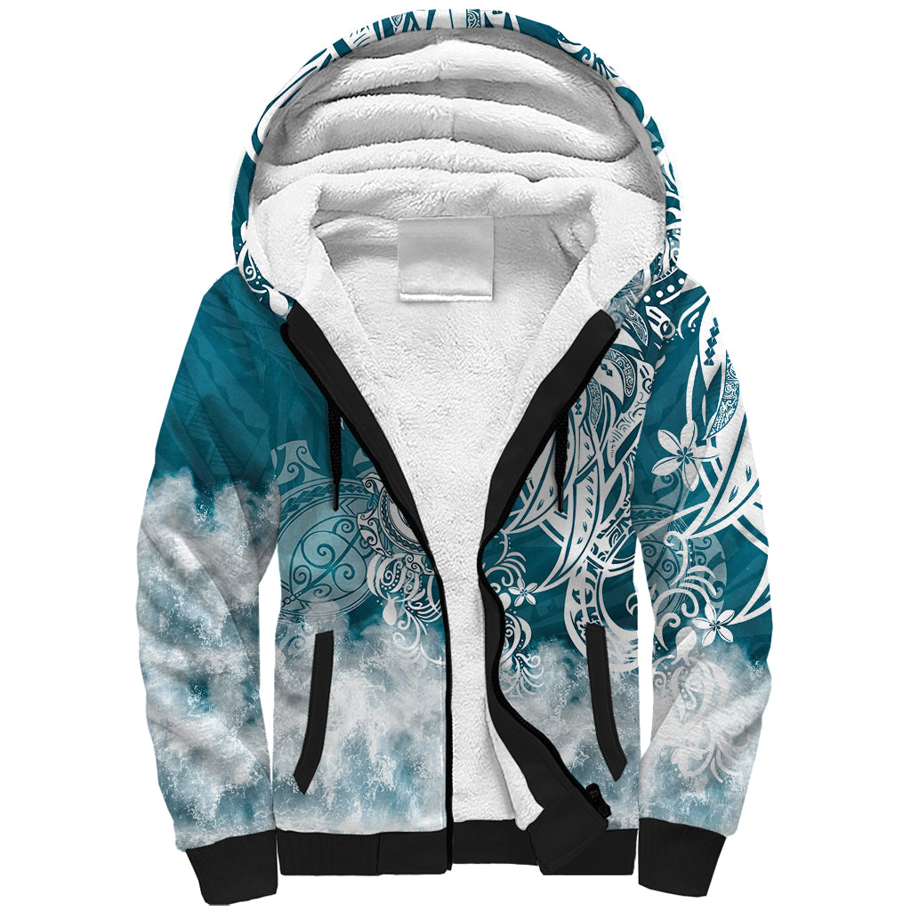 Polynesian Sea Turtle Sherpa Hoodie Tribal LT6 Unisex Blue - Polynesian Pride
