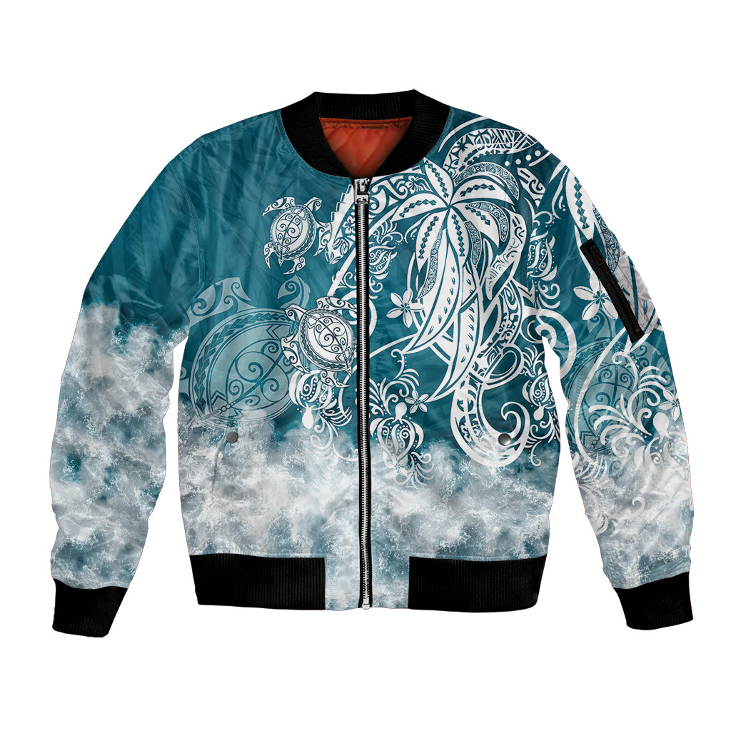 Polynesian Sea Turtle Sleeve Zip Bomber Jacket Tribal LT6 Unisex Blue - Polynesian Pride