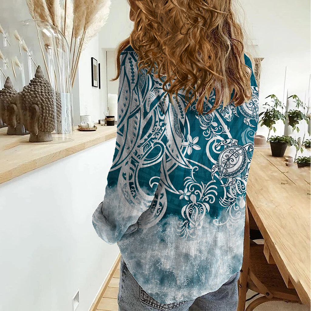 Polynesian Sea Turtle Women Casual Shirt Tribal LT6 - Polynesian Pride