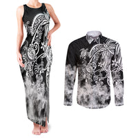 Polynesian Sea Turtle Couples Matching Tank Maxi Dress and Long Sleeve Button Shirts Tribal Black LT6 Black - Polynesian Pride