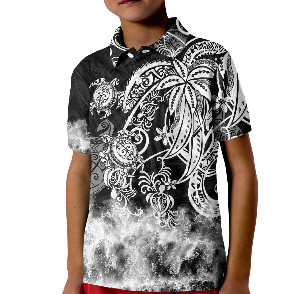 Polynesian Sea Turtle Kid Polo Shirt Tribal Black LT6 Kid Black - Polynesian Pride