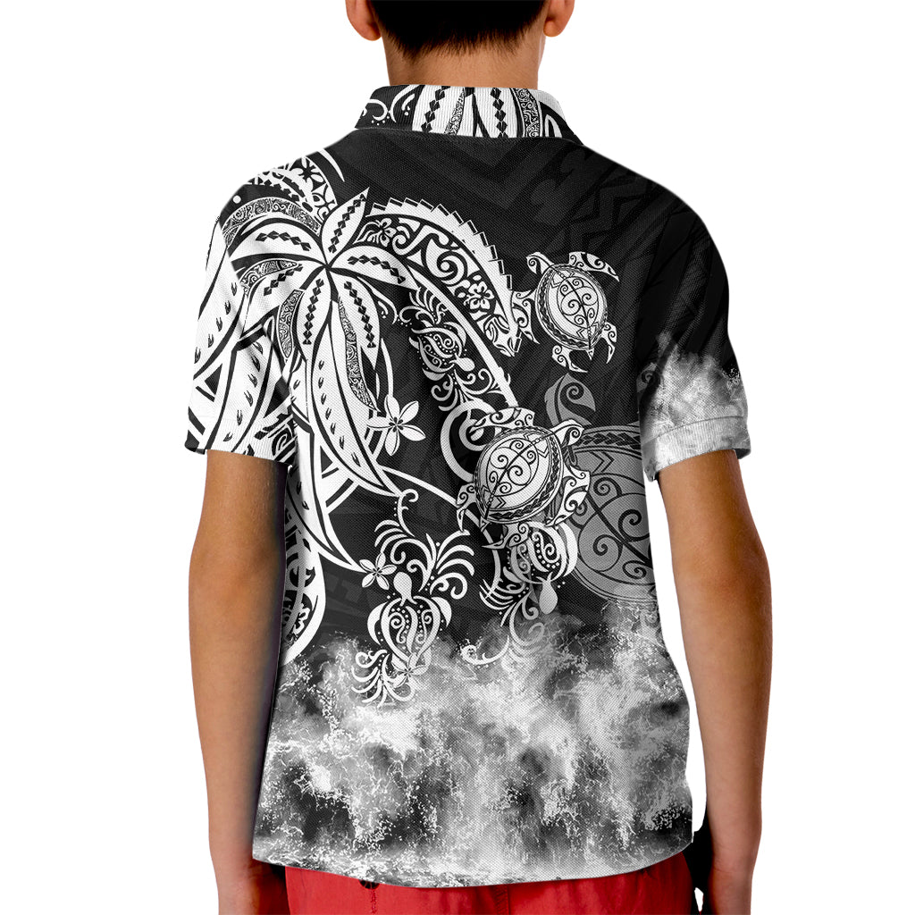 Polynesian Sea Turtle Kid Polo Shirt Tribal Black LT6 - Polynesian Pride