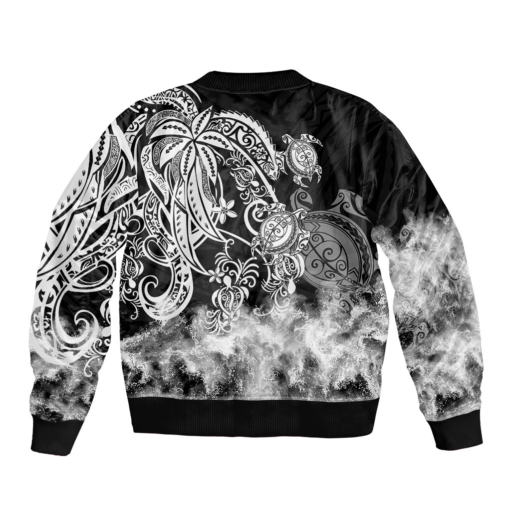 Polynesian Sea Turtle Sleeve Zip Bomber Jacket Tribal Black LT6 - Polynesian Pride