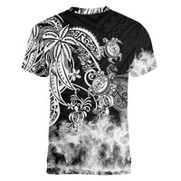 Polynesian Sea Turtle Women V Neck T Shirt Tribal Black LT6 - Polynesian Pride