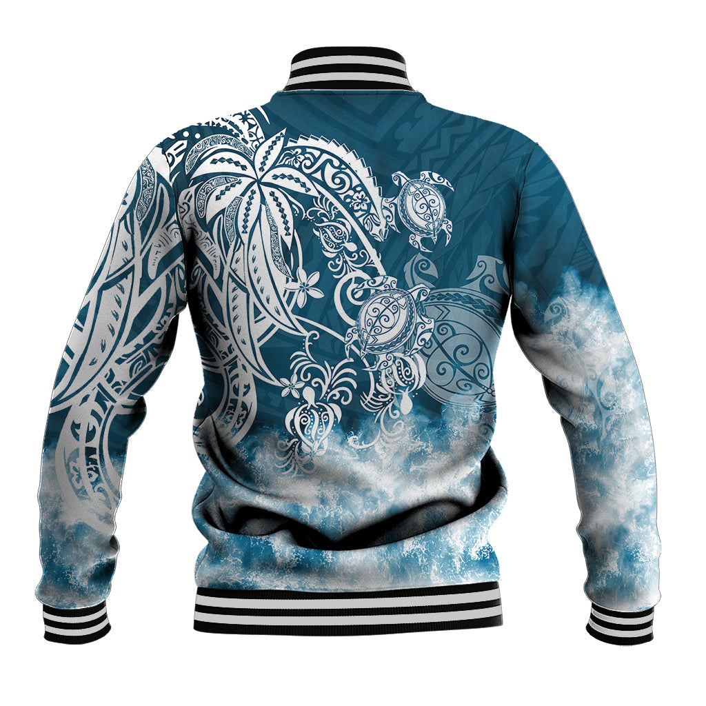 Polynesian Sea Turtle Baseball Jacket Tribal Blue LT6 - Polynesian Pride
