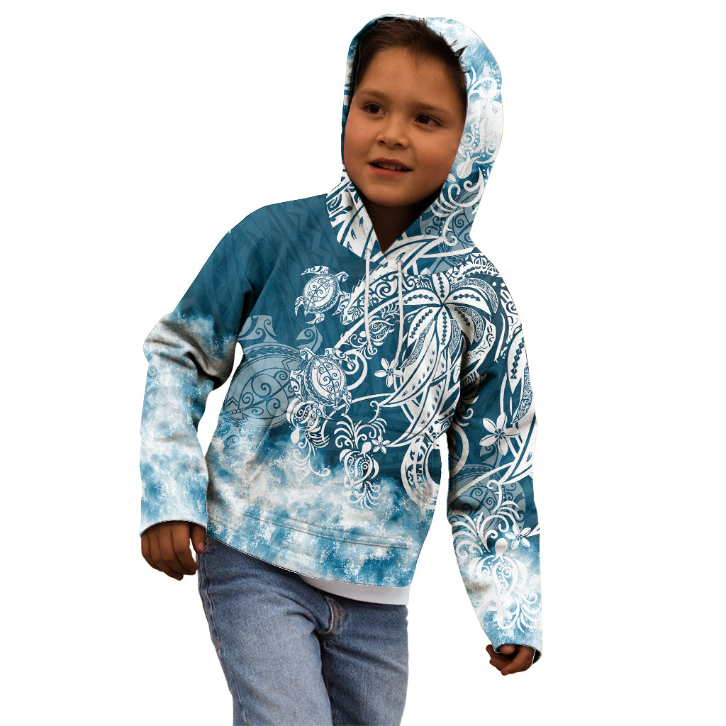 Polynesian Sea Turtle Kid Hoodie Tribal Blue LT6 - Polynesian Pride