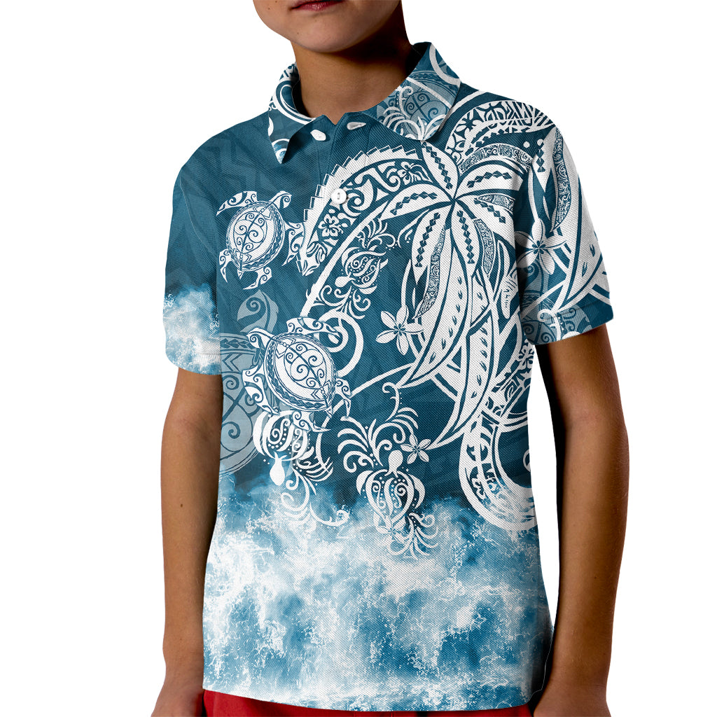 Polynesian Sea Turtle Kid Polo Shirt Tribal Blue LT6 Kid Blue - Polynesian Pride