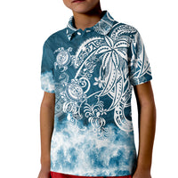 Polynesian Sea Turtle Kid Polo Shirt Tribal Blue LT6 Kid Blue - Polynesian Pride