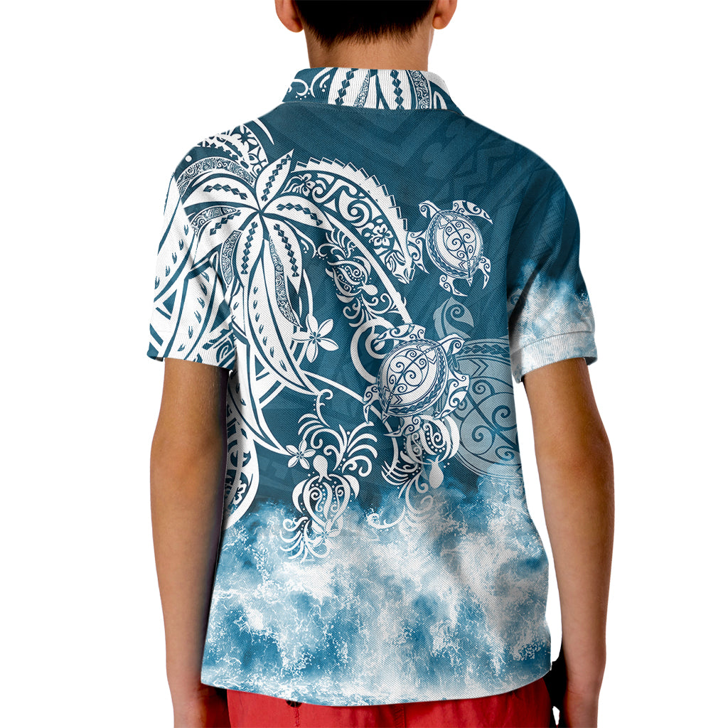 Polynesian Sea Turtle Kid Polo Shirt Tribal Blue LT6 - Polynesian Pride