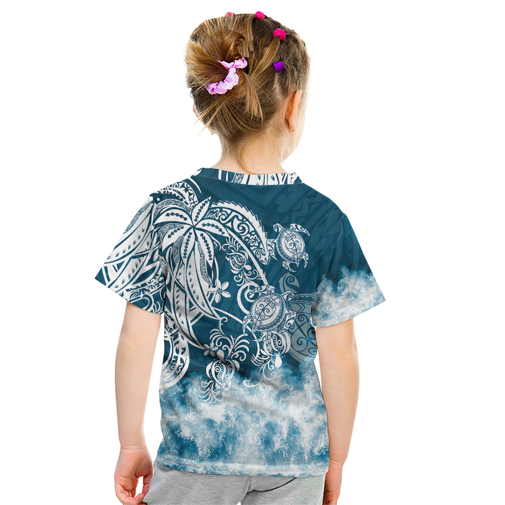 Polynesian Sea Turtle Kid T Shirt Tribal Blue LT6 - Polynesian Pride