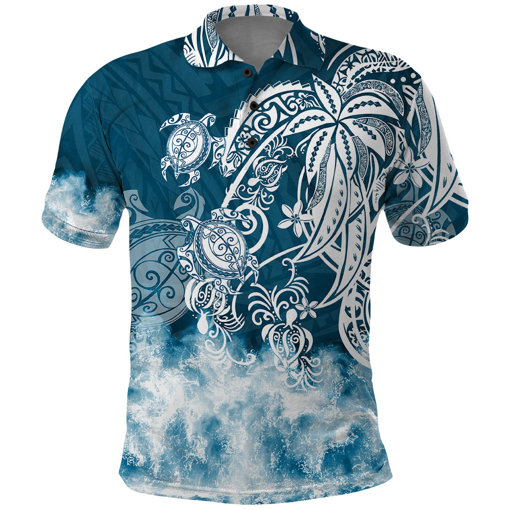 Polynesian Sea Turtle Polo Shirt Tribal Blue LT6 Blue - Polynesian Pride