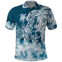 Polynesian Sea Turtle Polo Shirt Tribal Blue LT6 Blue - Polynesian Pride