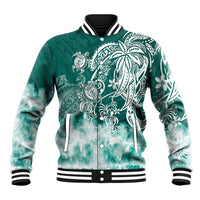 Polynesian Sea Turtle Baseball Jacket Tribal Green LT6 Unisex Green - Polynesian Pride