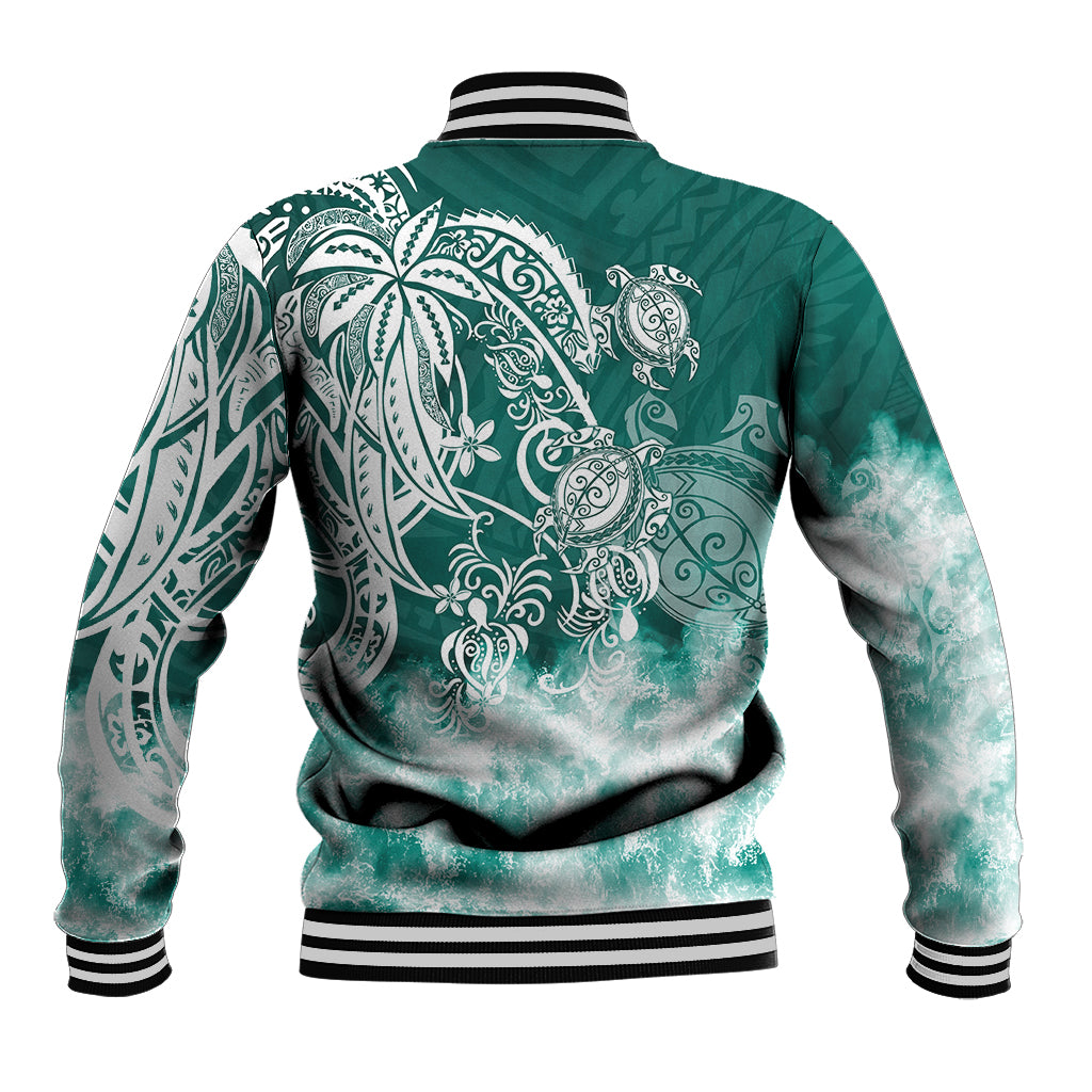 Polynesian Sea Turtle Baseball Jacket Tribal Green LT6 - Polynesian Pride
