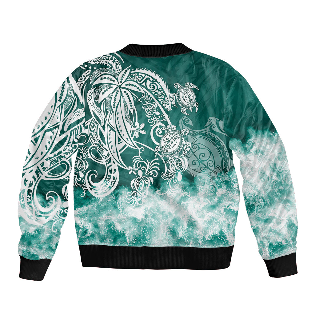 Polynesian Sea Turtle Bomber Jacket Tribal Green LT6 - Polynesian Pride