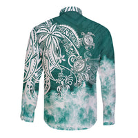 Polynesian Sea Turtle Long Sleeve Button Shirt Tribal Green LT6 - Polynesian Pride