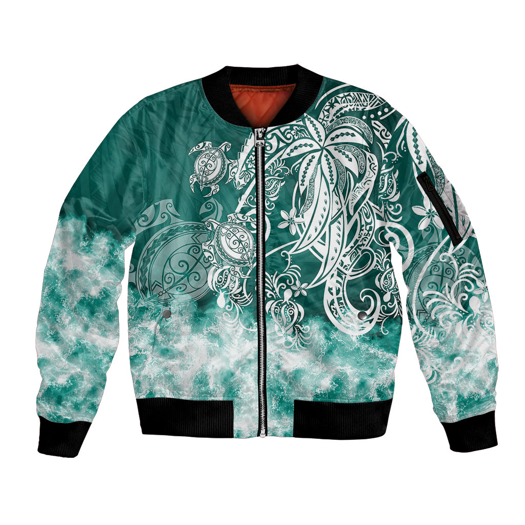 Polynesian Sea Turtle Sleeve Zip Bomber Jacket Tribal Green LT6 Unisex Green - Polynesian Pride