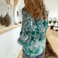 Polynesian Sea Turtle Women Casual Shirt Tribal Green LT6 - Polynesian Pride
