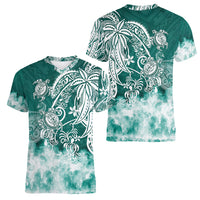 Polynesian Sea Turtle Women V Neck T Shirt Tribal Green LT6 - Polynesian Pride