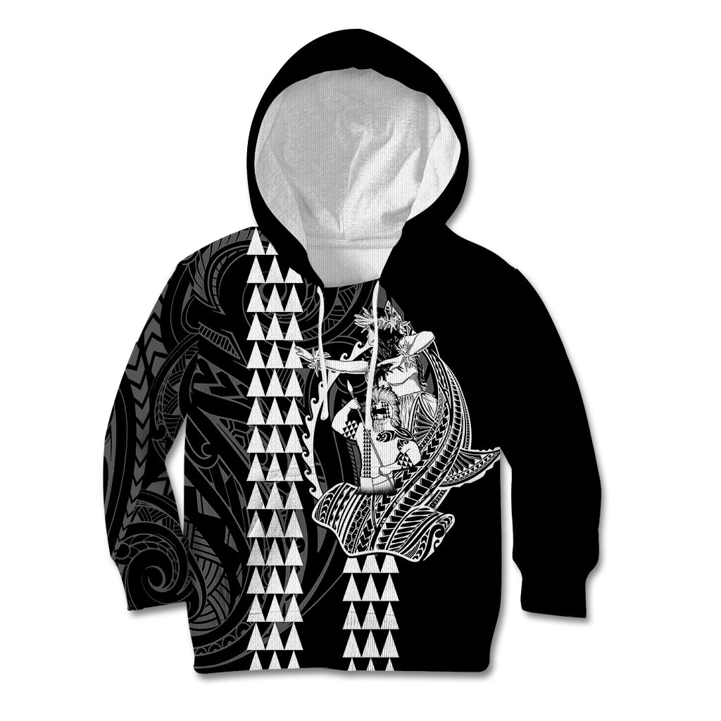 Polynesian Kid Hoodie Hawaiian Warrior and Aloha Girl With Hammerhead Shark Tattoos White LT6 Hoodie White - Polynesian Pride