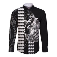 Polynesian Long Sleeve Button Shirt Hawaiian Warrior and Aloha Girl With Hammerhead Shark Tattoos White LT6 Unisex White - Polynesian Pride