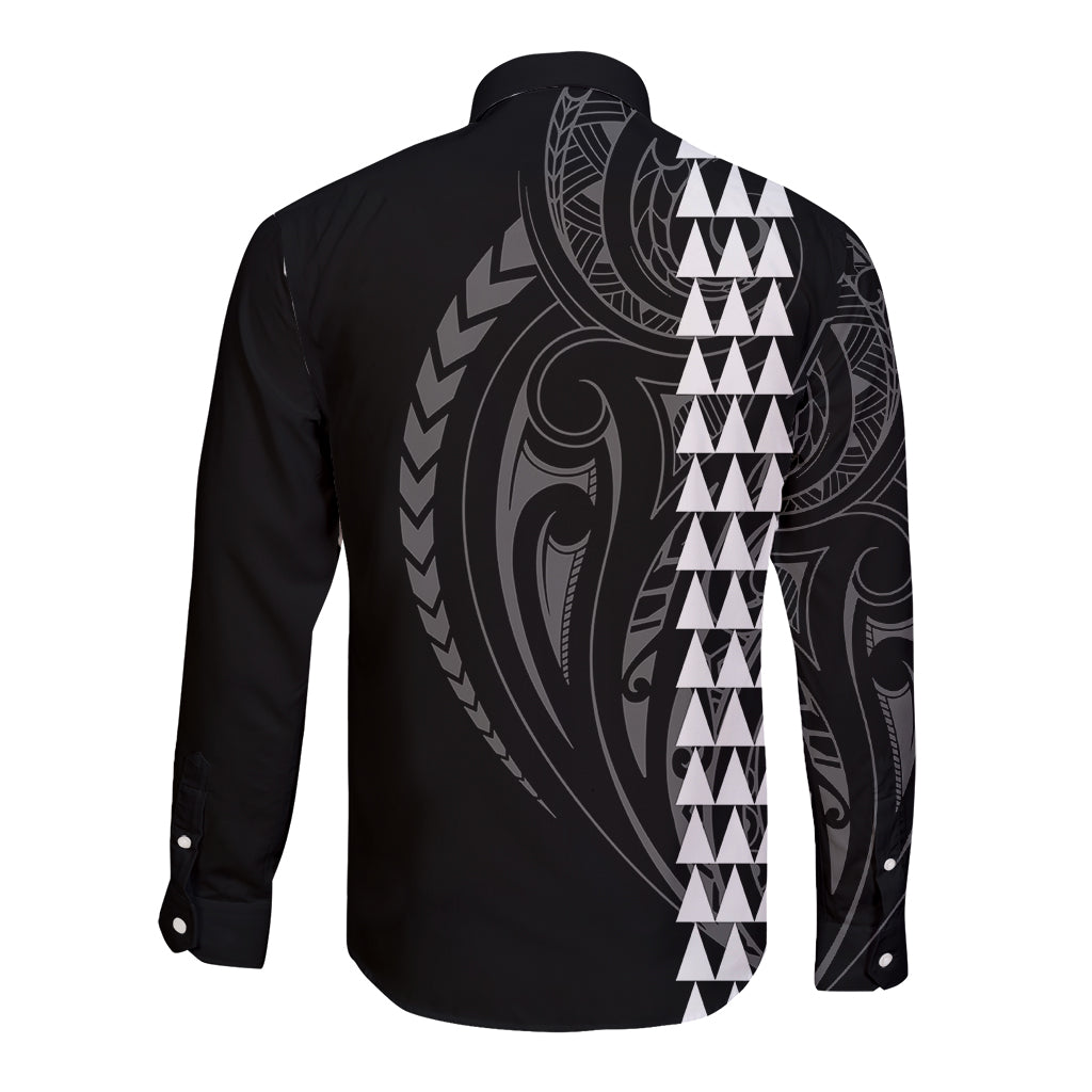 Polynesian Long Sleeve Button Shirt Hawaiian Warrior and Aloha Girl With Hammerhead Shark Tattoos White LT6 - Polynesian Pride