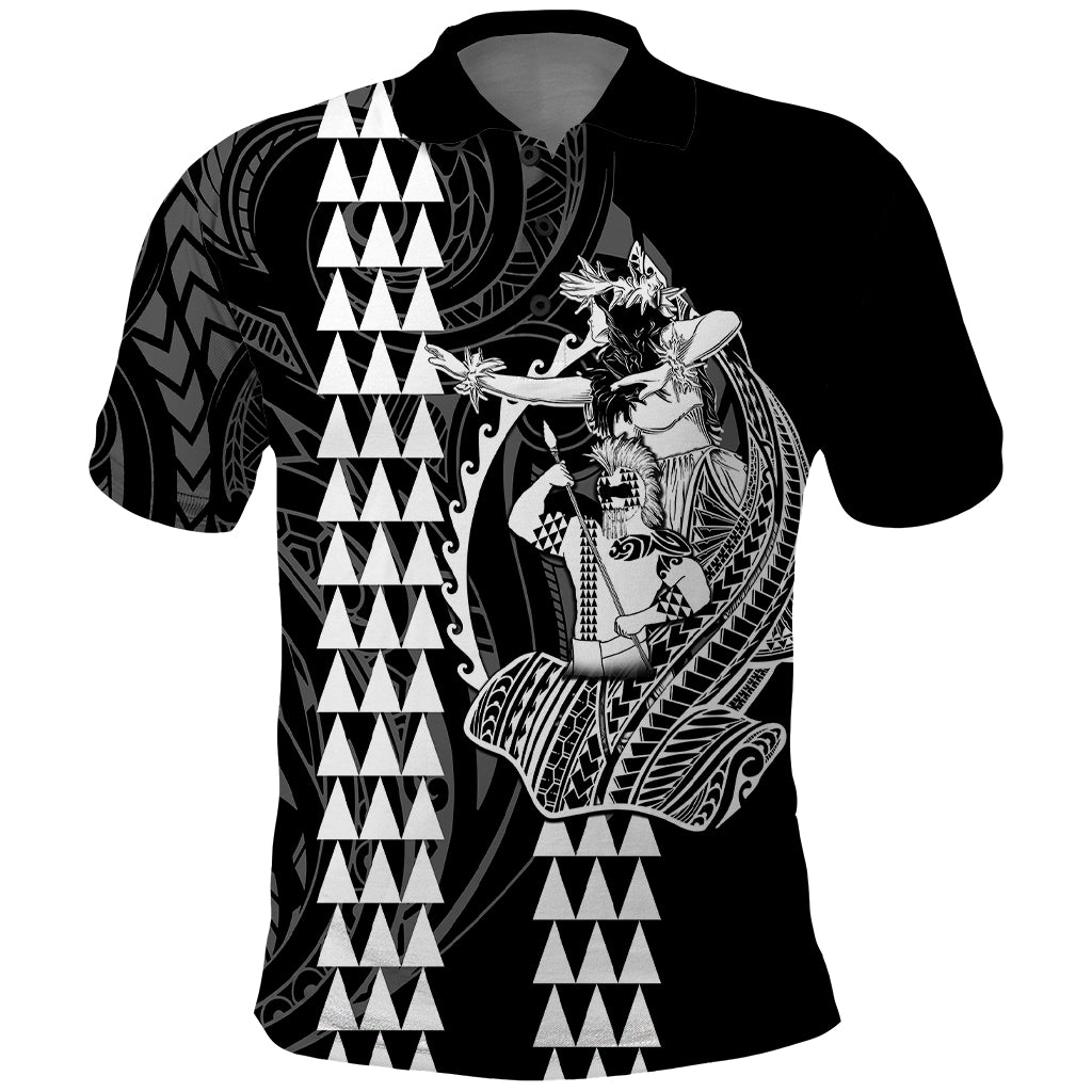 Polynesian Polo Shirt Hawaiian Warrior and Aloha Girl With Hammerhead Shark Tattoos White LT6 White - Polynesian Pride
