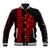 Polynesian Baseball Jacket Hawaiian Warrior and Aloha Girl With Hammerhead Shark Tattoos Red LT6 Unisex Red - Polynesian Pride