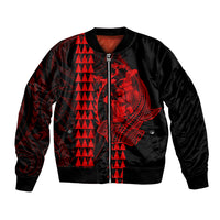 Polynesian Bomber Jacket Hawaiian Warrior and Aloha Girl With Hammerhead Shark Tattoos Red LT6 Unisex Red - Polynesian Pride