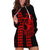 Polynesian Hoodie Dress Hawaiian Warrior and Aloha Girl With Hammerhead Shark Tattoos Red LT6 Red - Polynesian Pride