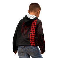 Polynesian Kid Hoodie Hawaiian Warrior and Aloha Girl With Hammerhead Shark Tattoos Red LT6 - Polynesian Pride
