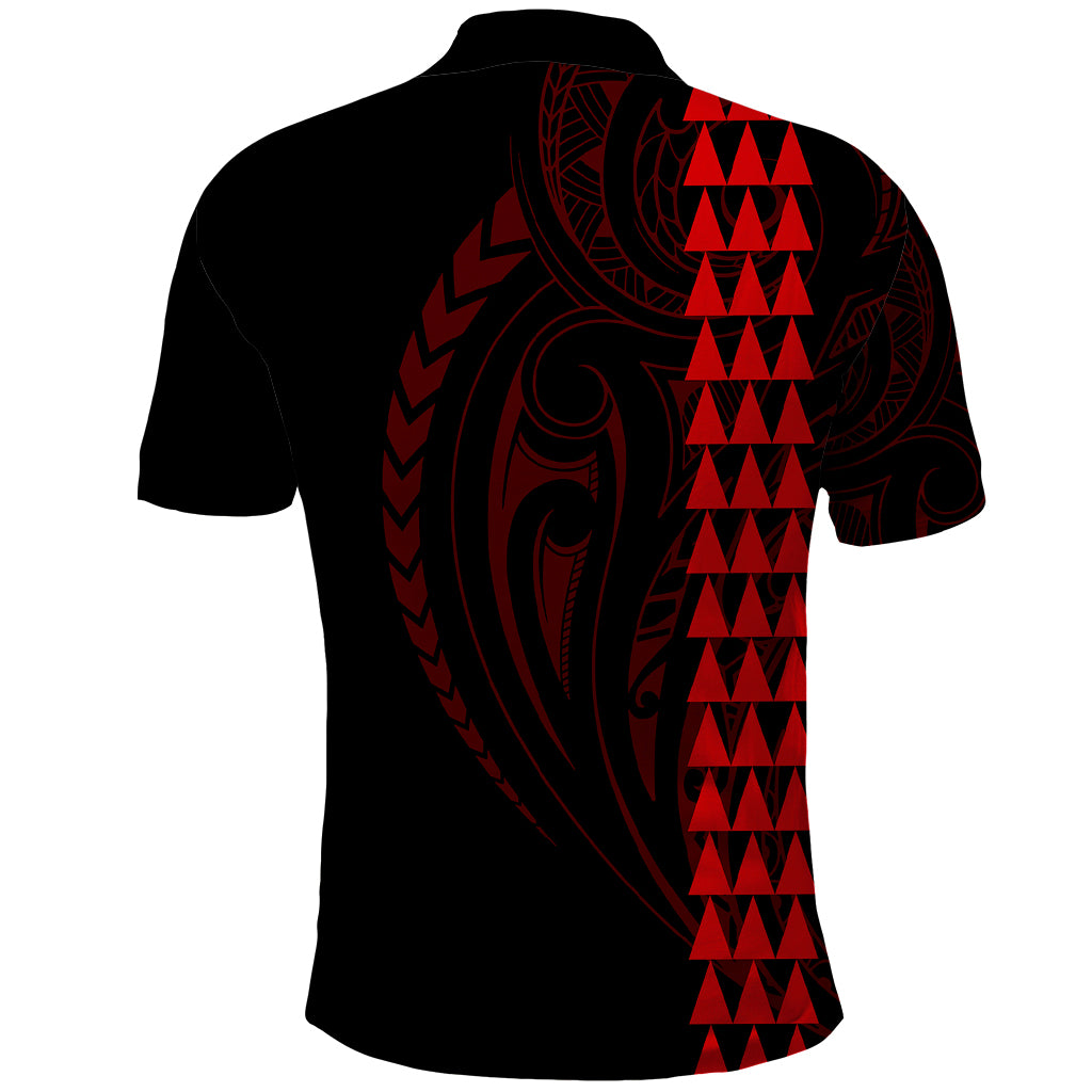 Polynesian Polo Shirt Hawaiian Warrior and Aloha Girl With Hammerhead Shark Tattoos Red LT6 - Polynesian Pride