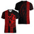 Polynesian Women V Neck T Shirt Hawaiian Warrior and Aloha Girl With Hammerhead Shark Tattoos Red LT6 - Polynesian Pride