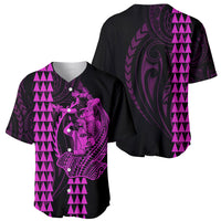 Polynesian Baseball Jersey Hawaiian Warrior and Aloha Girl With Hammerhead Shark Tattoos Purple LT6 - Polynesian Pride