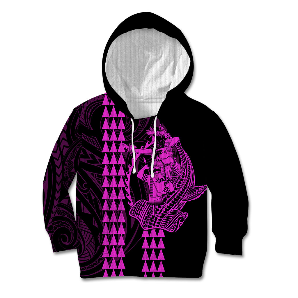 Polynesian Kid Hoodie Hawaiian Warrior and Aloha Girl With Hammerhead Shark Tattoos Purple LT6 Hoodie Purple - Polynesian Pride