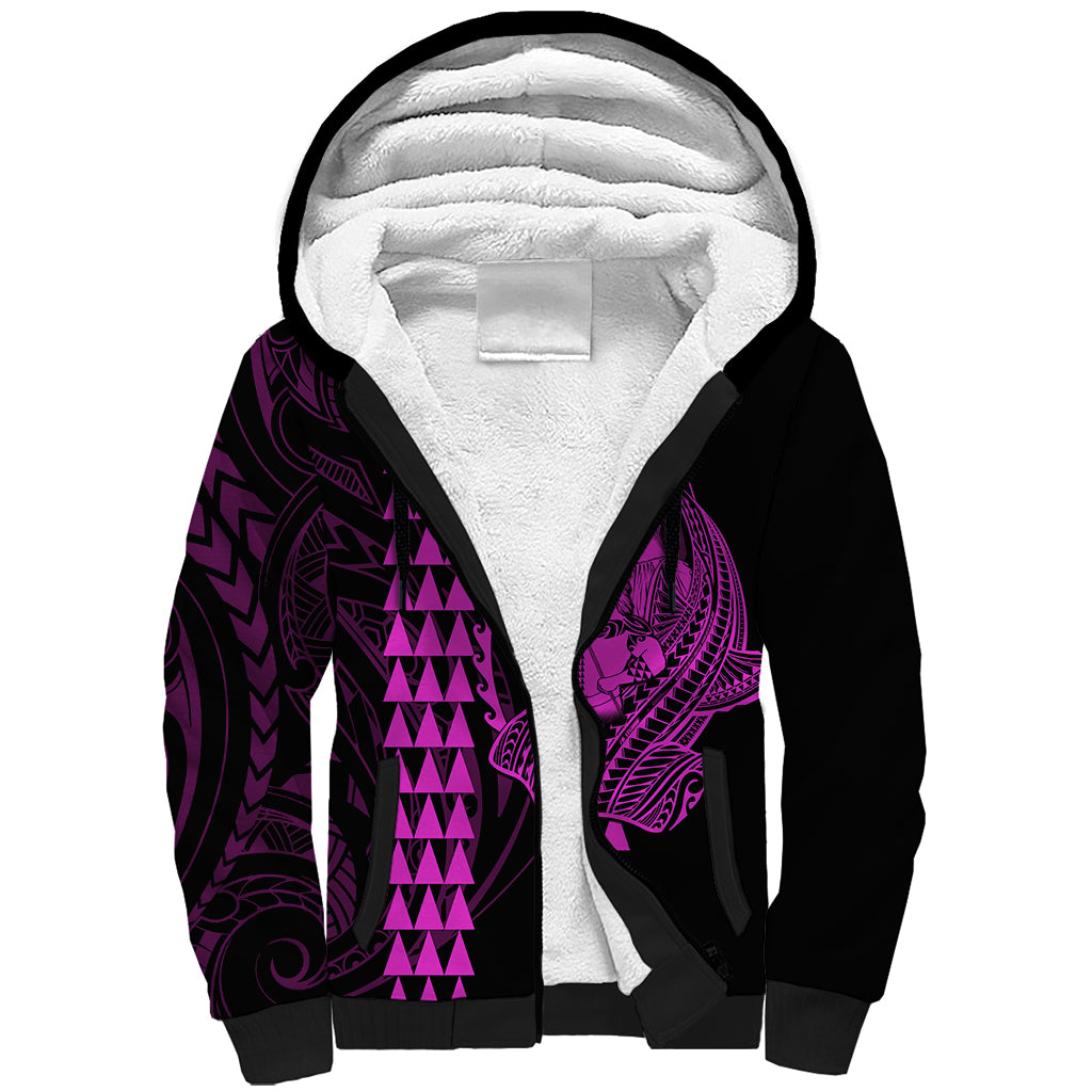Polynesian Sherpa Hoodie Hawaiian Warrior and Aloha Girl With Hammerhead Shark Tattoos Purple LT6 Unisex Purple - Polynesian Pride
