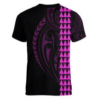 Polynesian Women V Neck T Shirt Hawaiian Warrior and Aloha Girl With Hammerhead Shark Tattoos Purple LT6 - Polynesian Pride