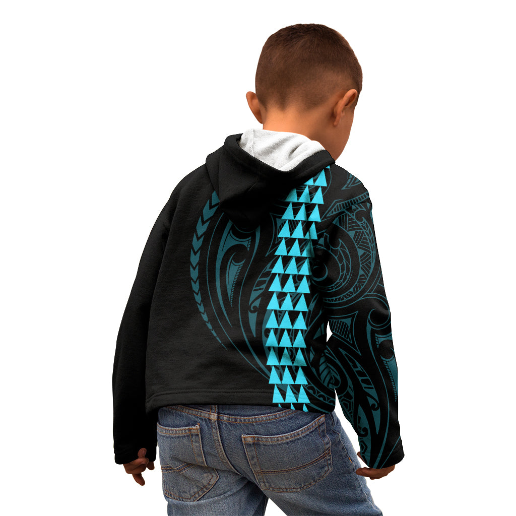 Polynesian Kid Hoodie Hawaiian Warrior and Aloha Girl With Hammerhead Shark Tattoos Light Blue LT6 - Polynesian Pride