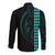Polynesian Long Sleeve Button Shirt Hawaiian Warrior and Aloha Girl With Hammerhead Shark Tattoos Turquoise LT6 - Polynesian Pride