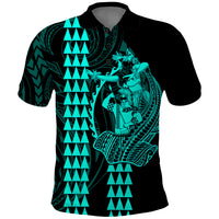 Polynesian Polo Shirt Hawaiian Warrior and Aloha Girl With Hammerhead Shark Tattoos Turquoise LT6 Green - Polynesian Pride