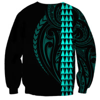 Polynesian Sweatshirt Hawaiian Warrior and Aloha Girl With Hammerhead Shark Tattoos Turquoise LT6 - Polynesian Pride