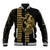 Polynesian Baseball Jacket Hawaiian Warrior and Aloha Girl With Hammerhead Shark Tattoos Gold LT6 Unisex Gold - Polynesian Pride